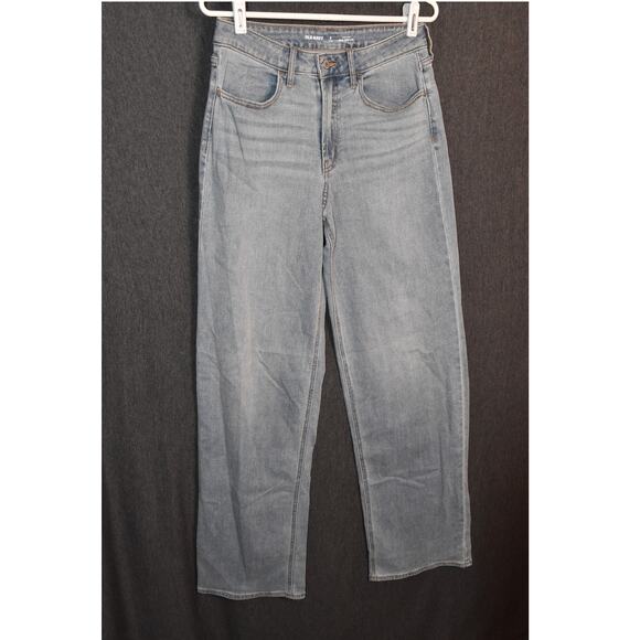 Old Navy High Rise Wow Wide Leg Women's 8 Tall Light Wash Denim Jeans Distressed - Picture 1 of 8